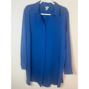 Chico's Size 3 (XL/16-18) Button Down Front Tunic Blouse Royal Blue